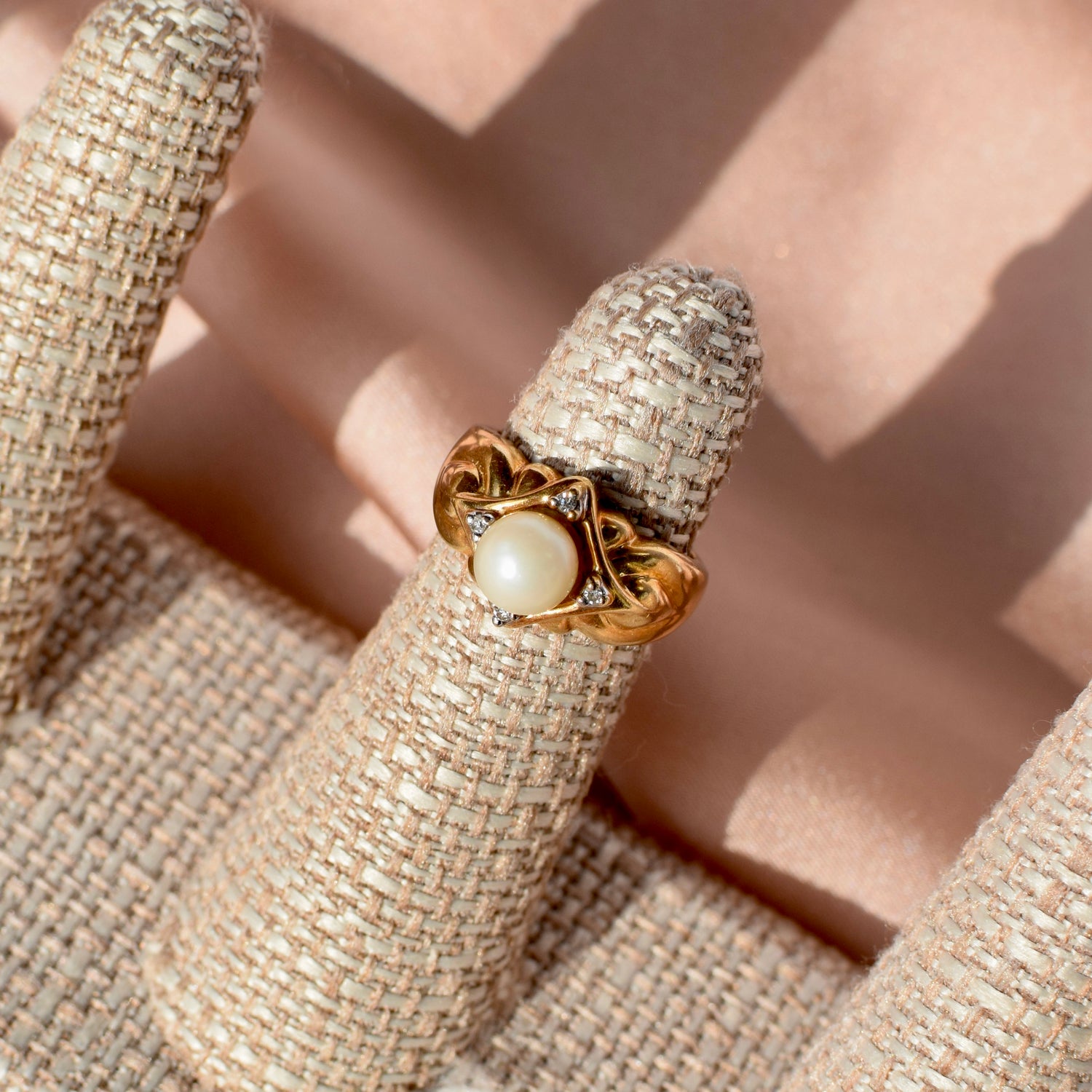 Arielle- 14K Yellow Gold Cultured Pearl and Diamond Ring – Size 4.5