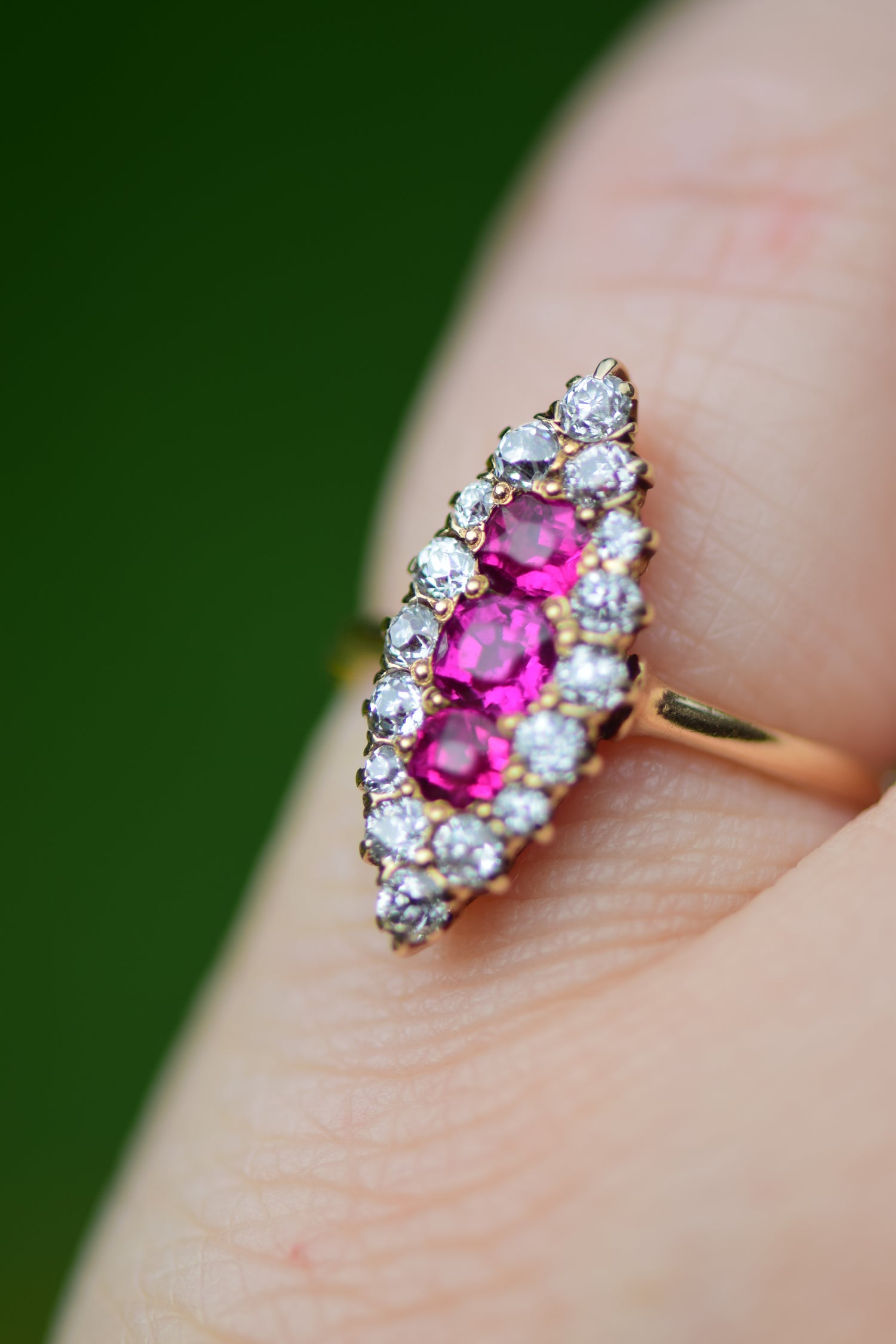Antique Ruby and Diamond Navette Ring, c.1915