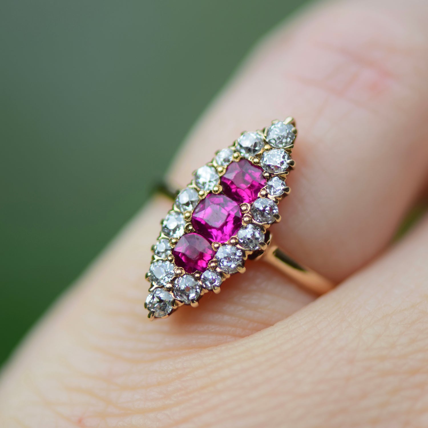 Antique Ruby and Diamond Navette Ring, c.1915
