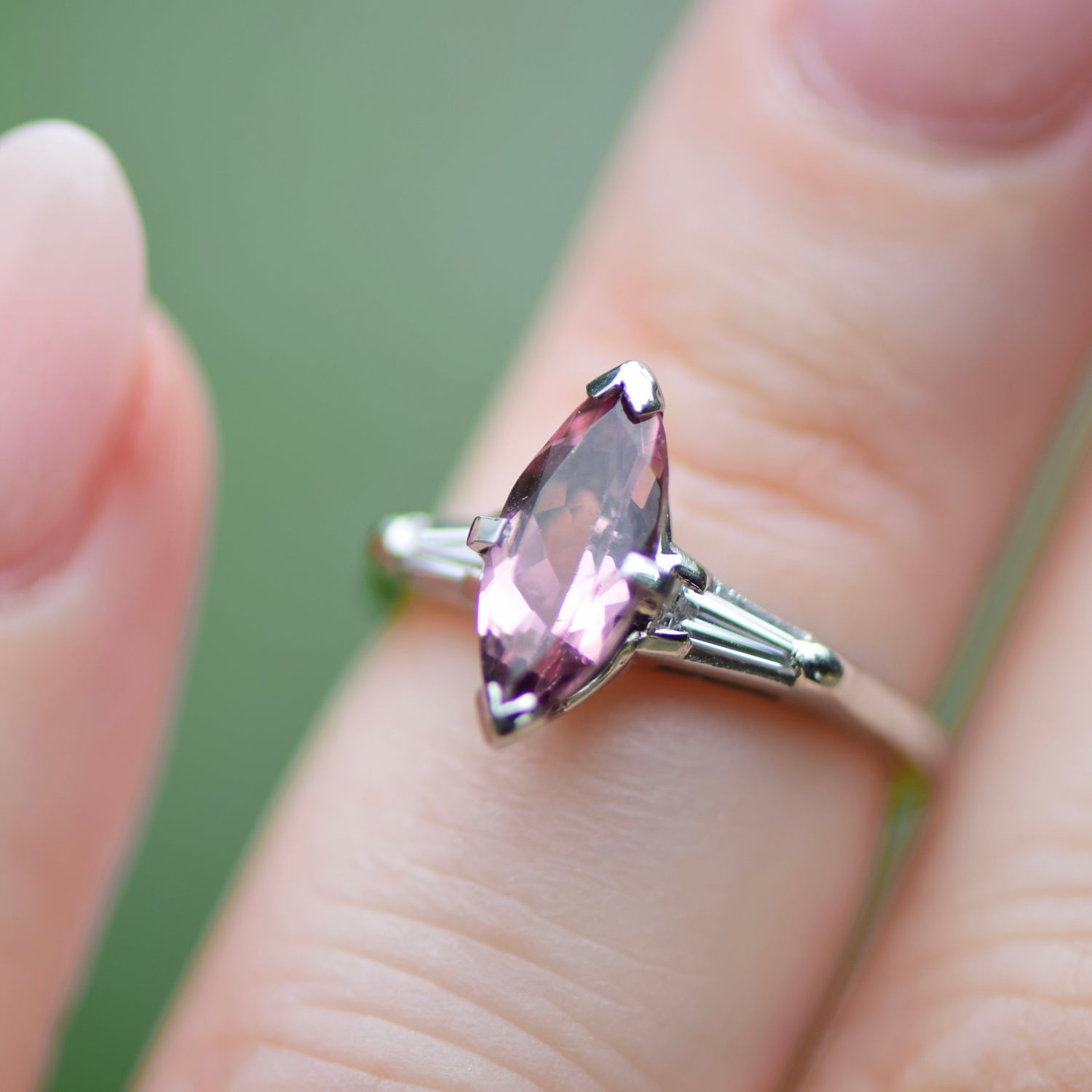 Aurelia- Vintage Tourmaline Marquis Ring set in Platinum