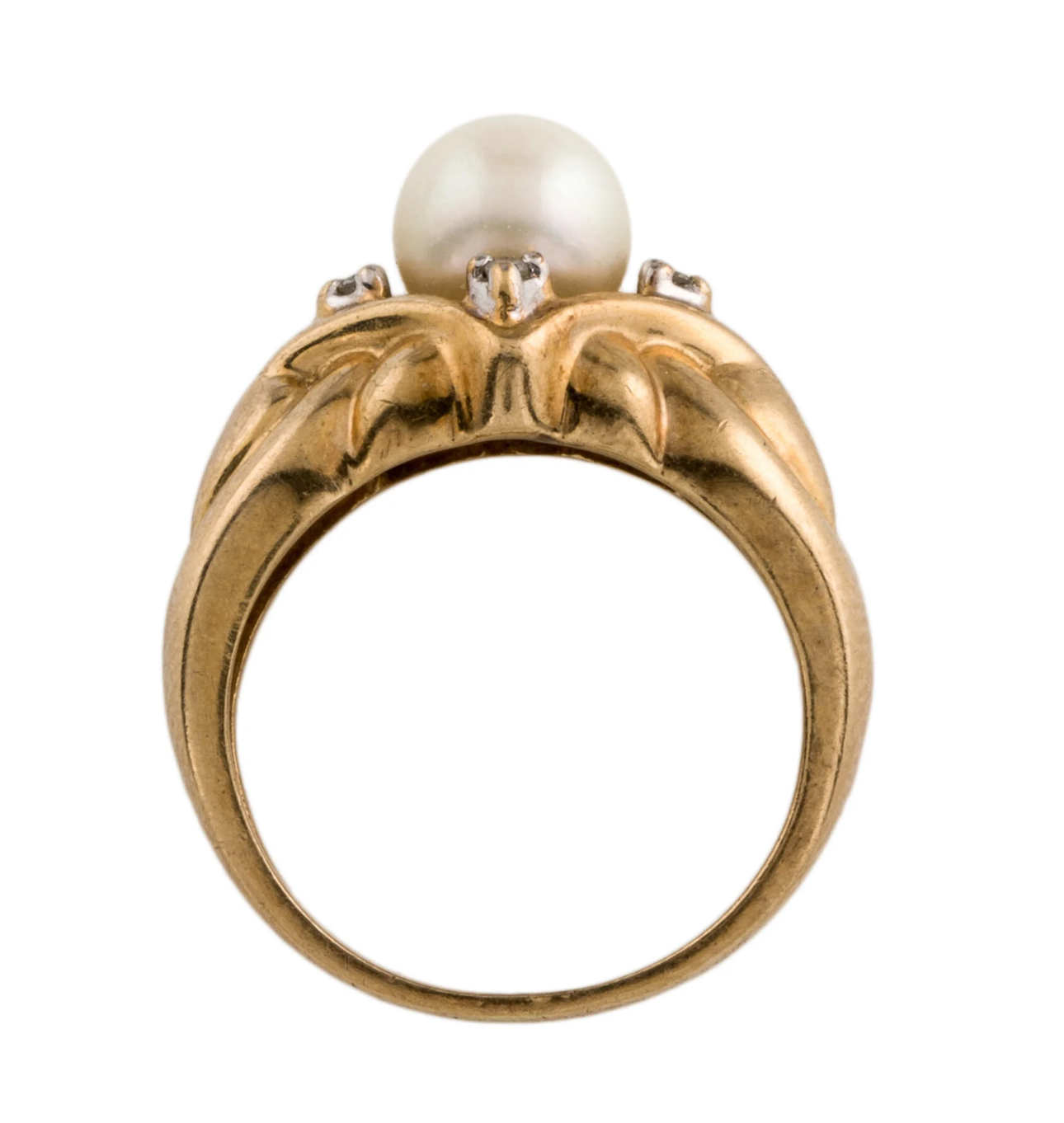 Arielle- 14K Yellow Gold Cultured Pearl and Diamond Ring – Size 4.5
