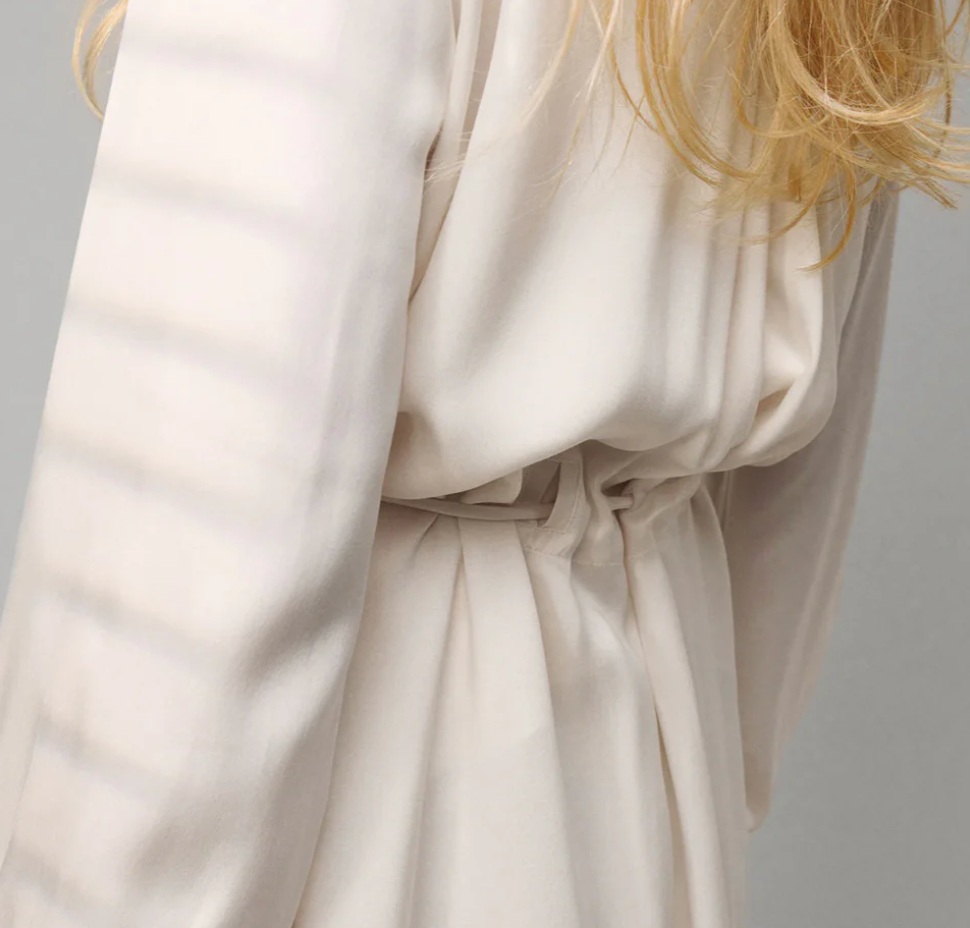 Lunya Long Washable Silk Robe in Tranquil White