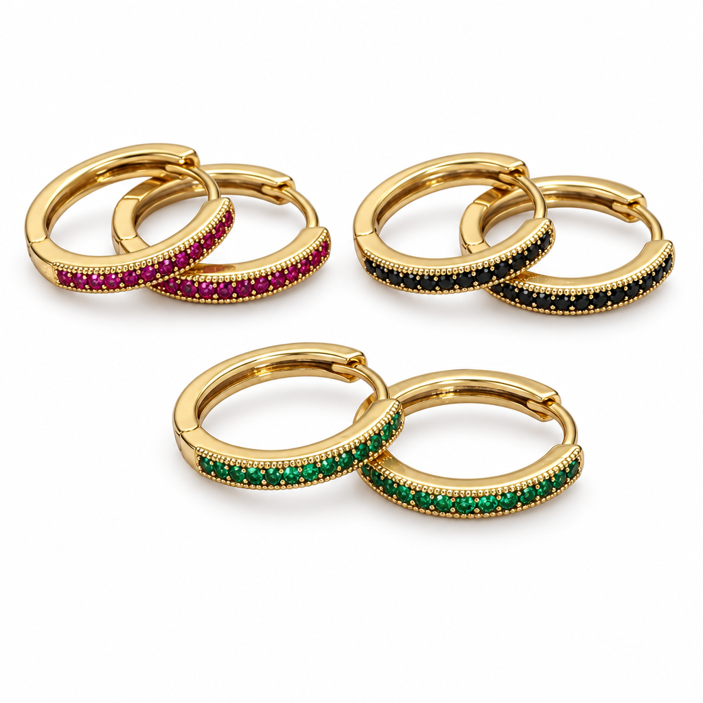 24K Gold Filled Colorful Micro-Pavé Huggie Earrings