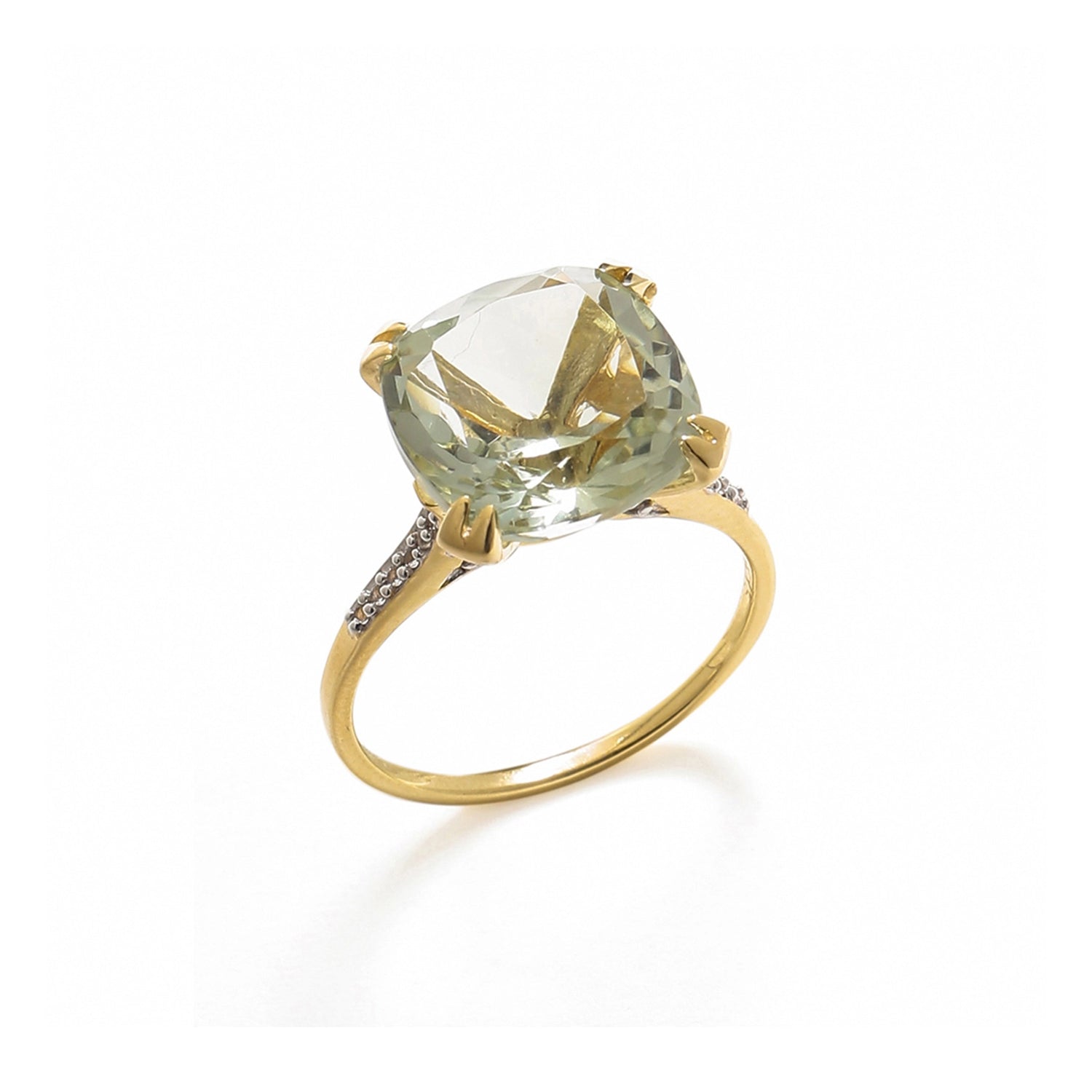 10K Yellow Gold Green Amethyst & White Topaz Ring