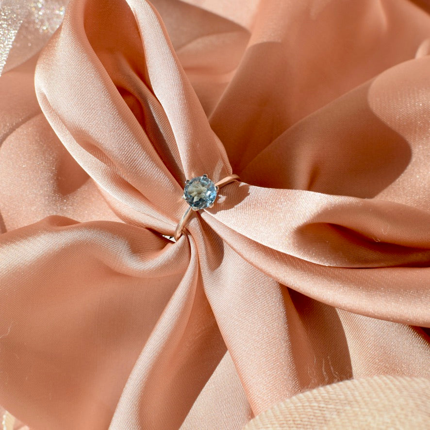 Blue Topaz Solitaire Ring Prong set in Sterling Silver