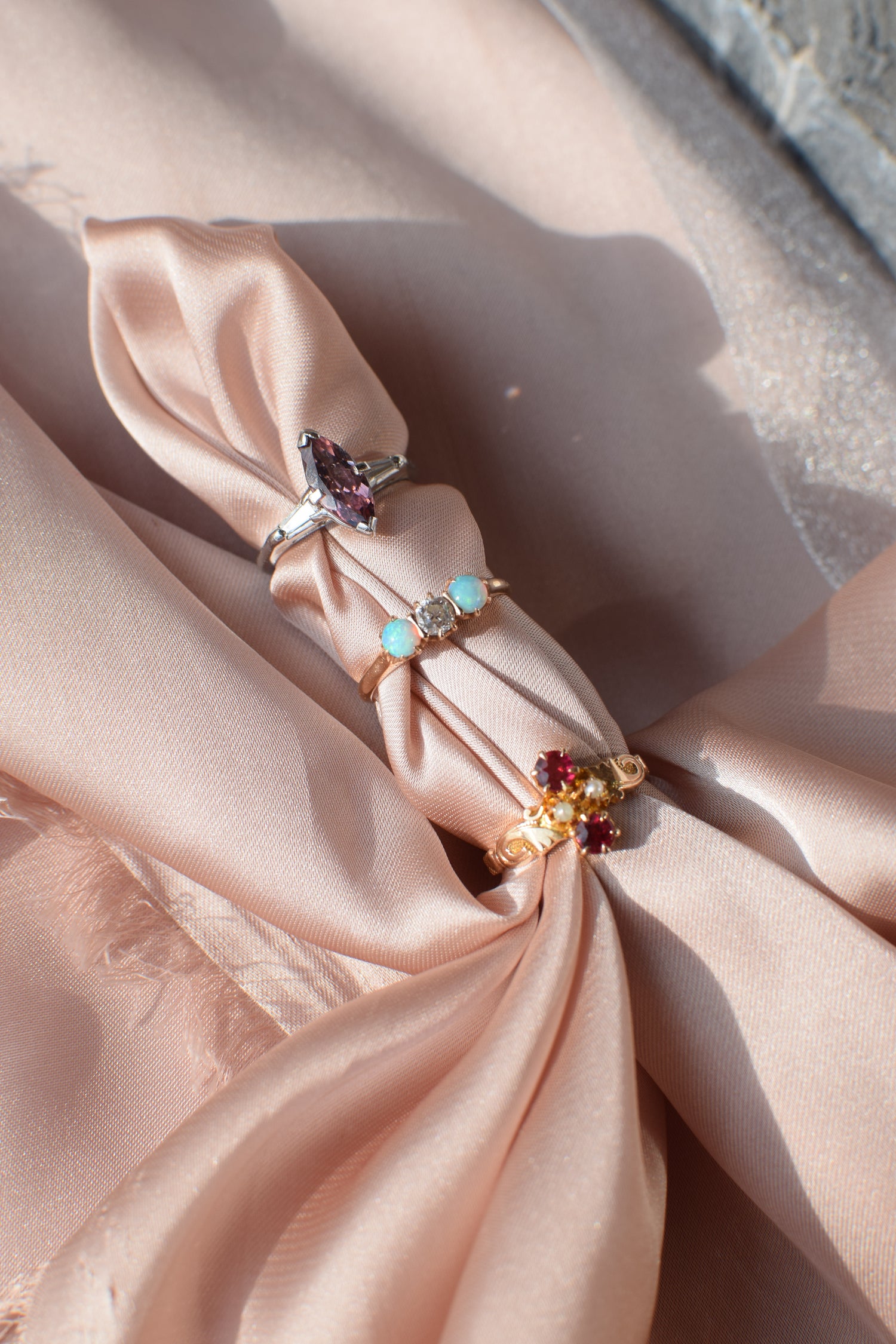 Auric, three stone opal