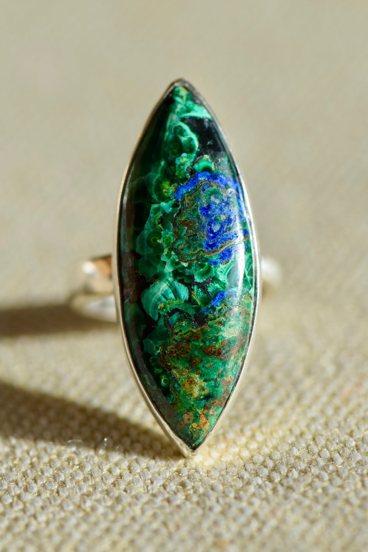 Morenci Chrysocolla Marquise Ring