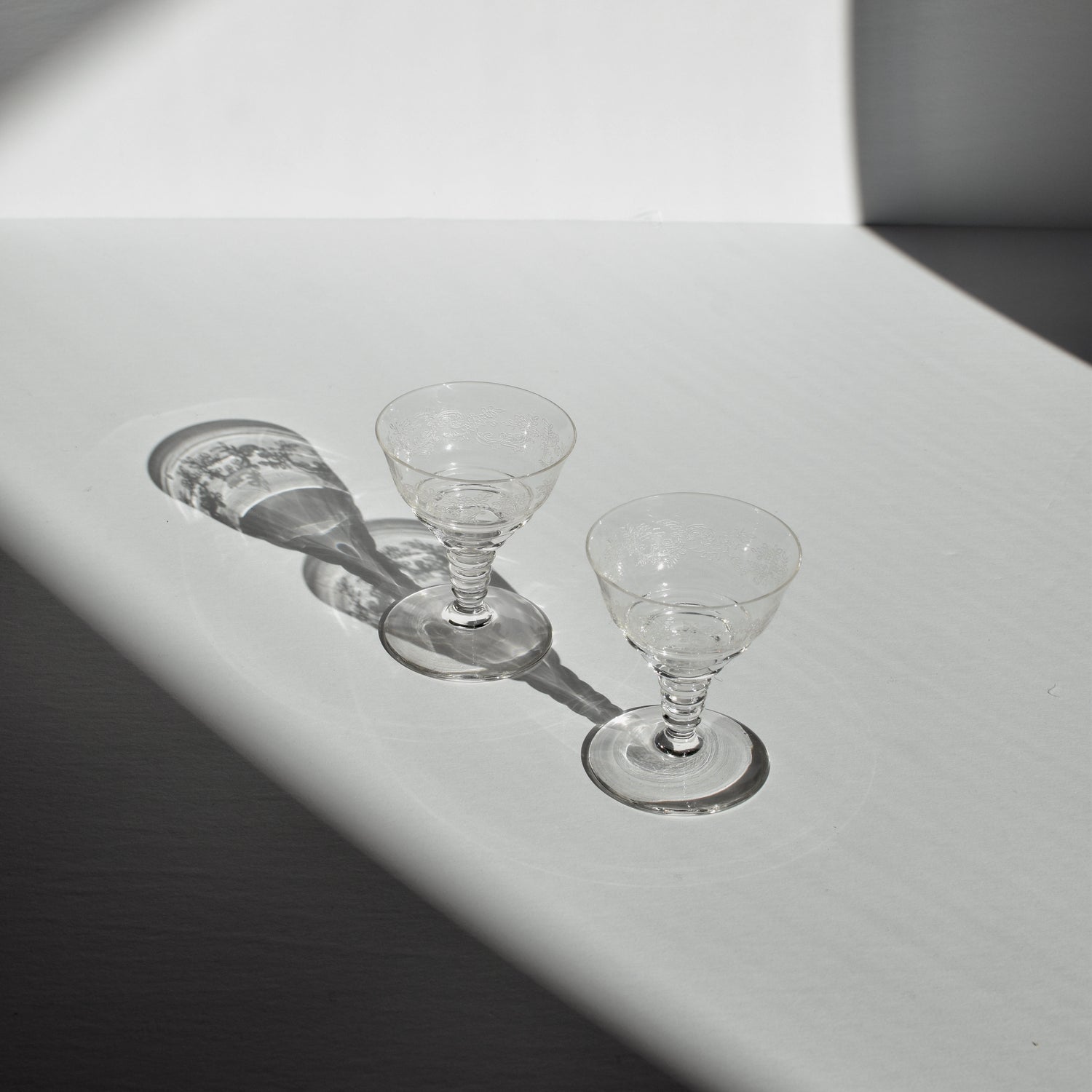 Set Of Six Vintage Etched Glassware