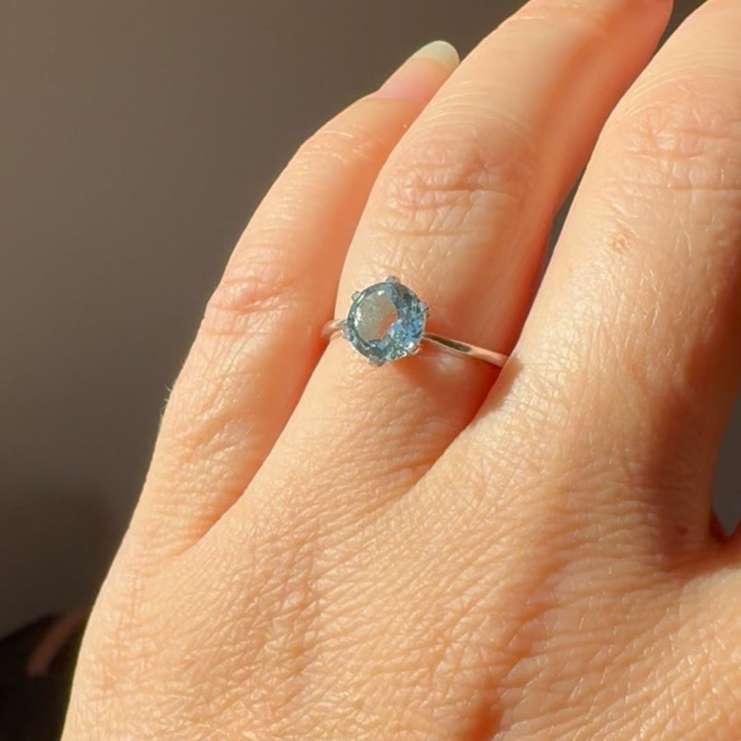 Blue Topaz Solitaire Ring Prong set in Sterling Silver