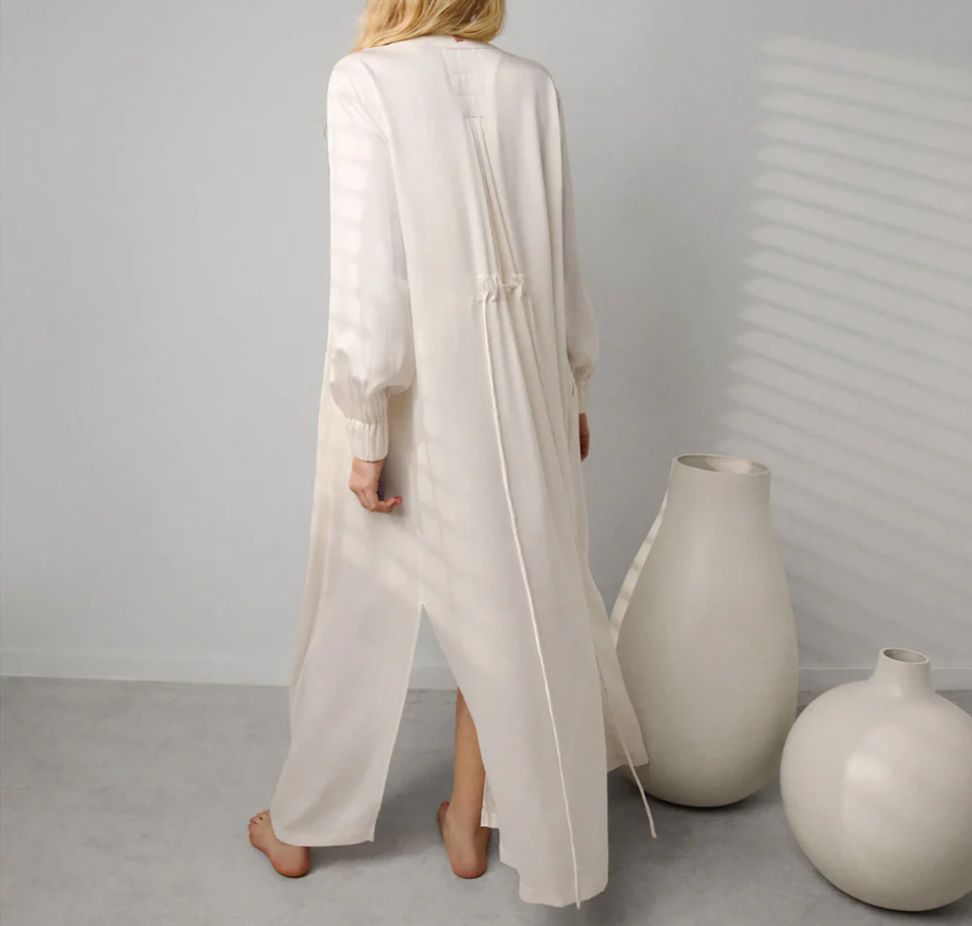 Lunya Long Washable Silk Robe in Tranquil White