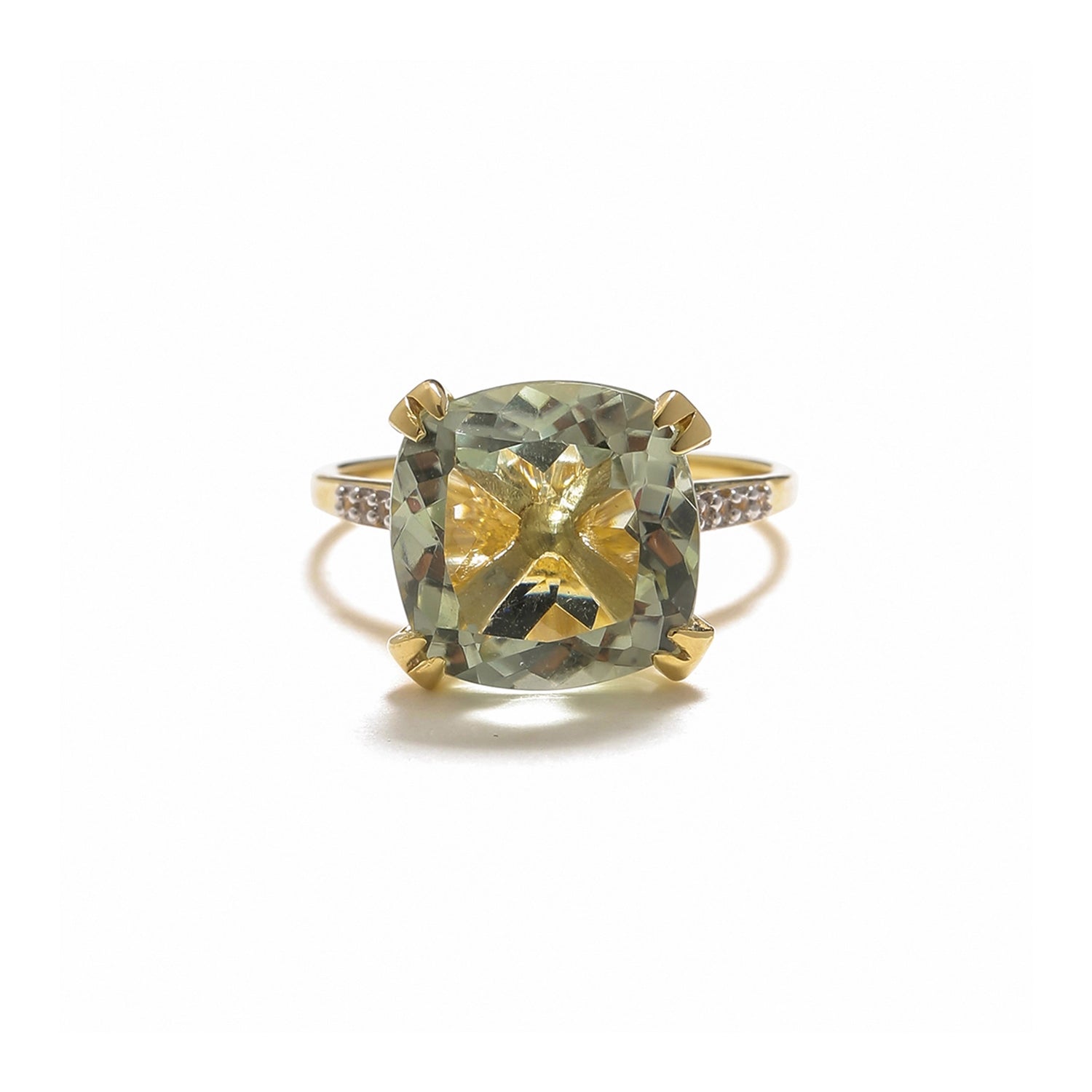 10K Yellow Gold Green Amethyst & White Topaz Ring